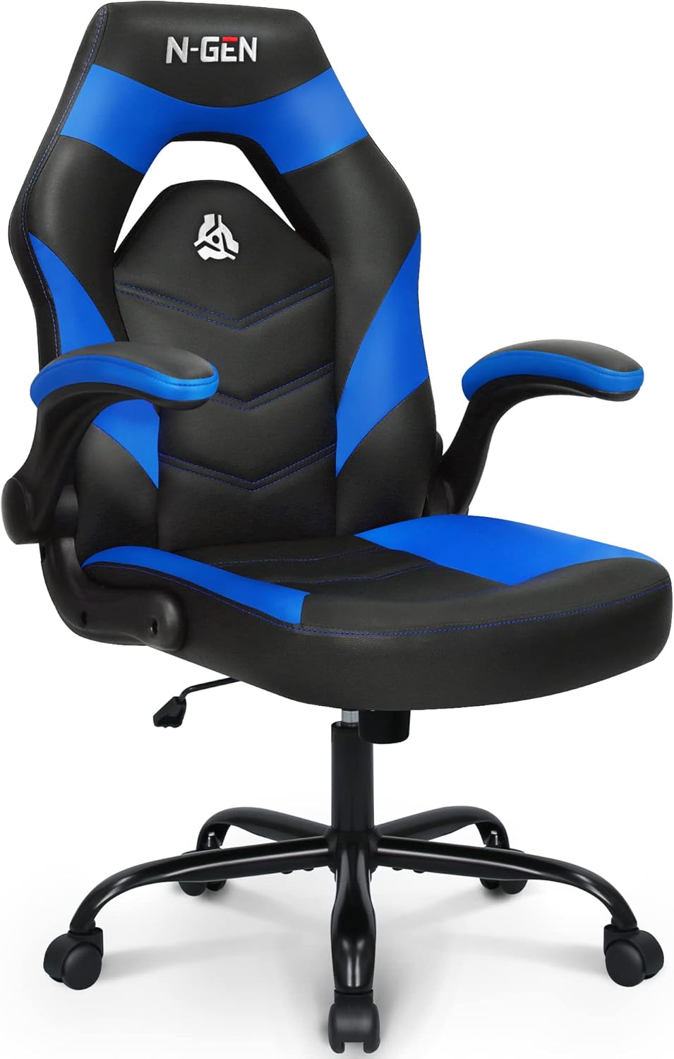 N-GEN Video Gaming Computer Chair Ergonomic Desk Office Chair for Adults with Lumbar Support Flip-Up Arms Adjustable Height Swivel Wheels PU Leather Executive Design for Home and Office (White)