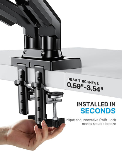 HUANUO Dual Monitor Stand - Full Adjustable Monitor Desk Mount Swivel Vesa Bracket with C Clamp, Grommet Mounting Base for 13 to 32 Inch Computer Screens - Each Arm Holds 4.4 to 19.8Lbs