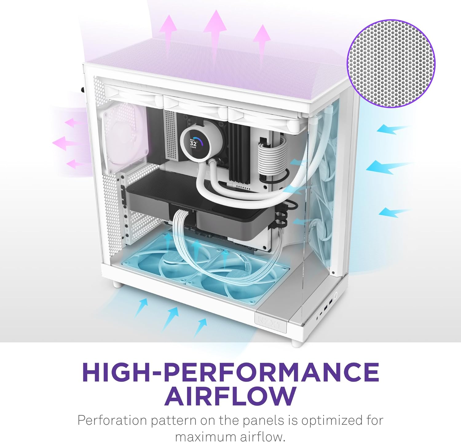 NZXT H6 Flow | CC-H61FW-01 | Compact Dual-Chamber Mid-Tower Airflow Case | Panoramic Glass Panels | High-Performance Airflow Panels | Includes 3 X 120Mm Fans | Cable Management | White