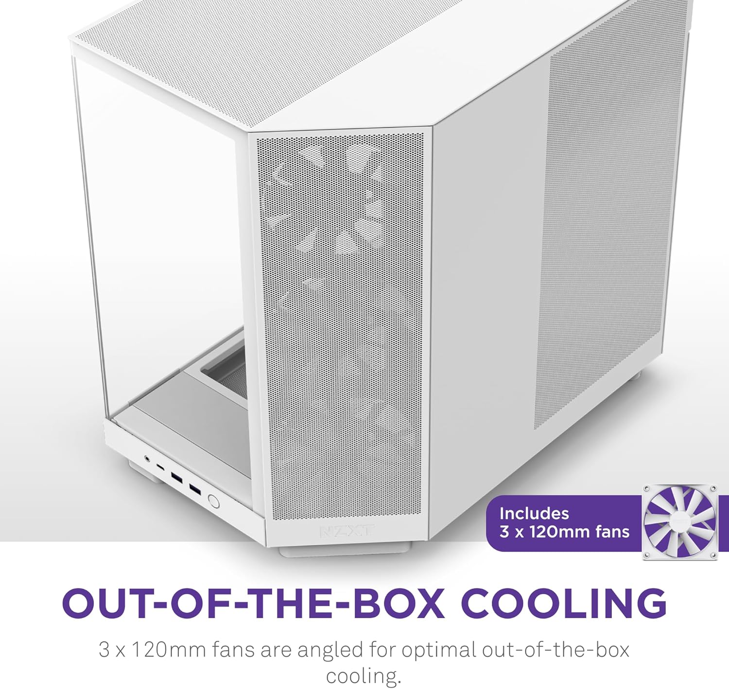 NZXT H6 Flow | CC-H61FW-01 | Compact Dual-Chamber Mid-Tower Airflow Case | Panoramic Glass Panels | High-Performance Airflow Panels | Includes 3 X 120Mm Fans | Cable Management | White