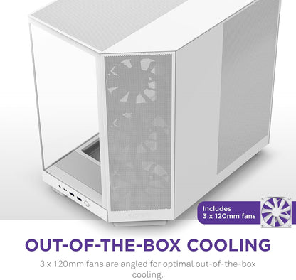 NZXT H6 Flow | CC-H61FW-01 | Compact Dual-Chamber Mid-Tower Airflow Case | Panoramic Glass Panels | High-Performance Airflow Panels | Includes 3 X 120Mm Fans | Cable Management | White