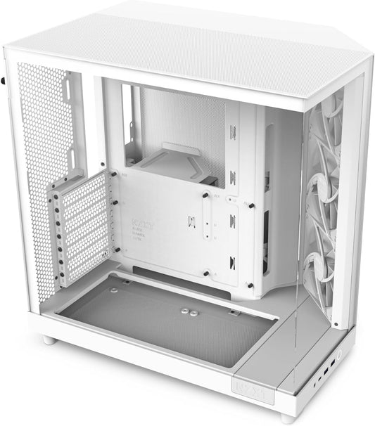 NZXT H6 Flow | CC-H61FW-01 | Compact Dual-Chamber Mid-Tower Airflow Case | Panoramic Glass Panels | High-Performance Airflow Panels | Includes 3 X 120Mm Fans | Cable Management | White